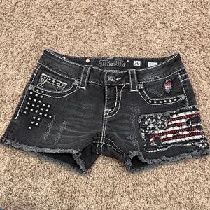 Miss Me Women's Dark Gray Jean Shorts with Embellishments